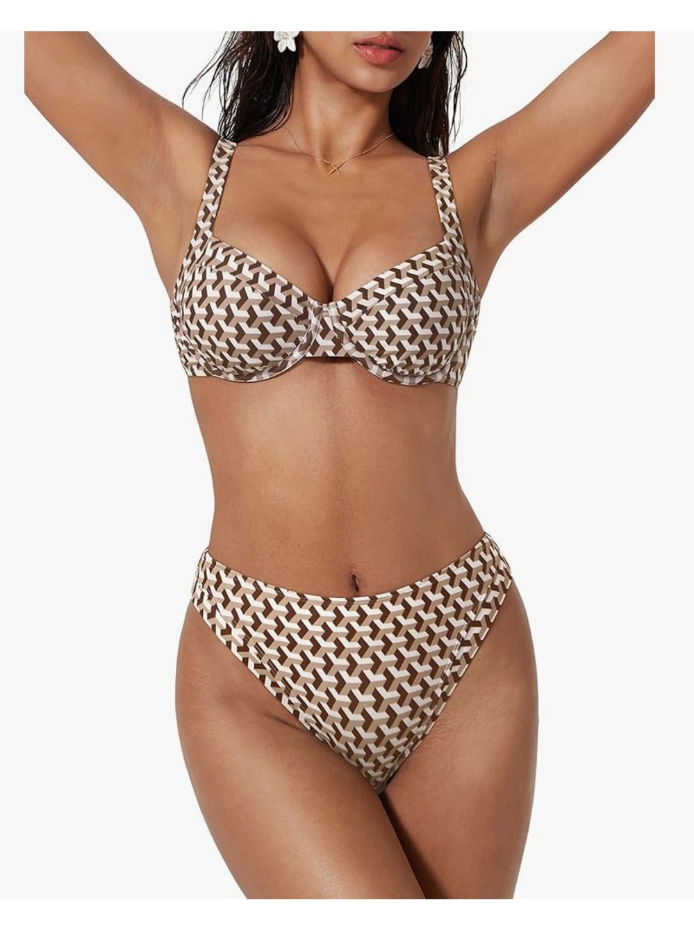 Underwire high cut geo print  bikini size L